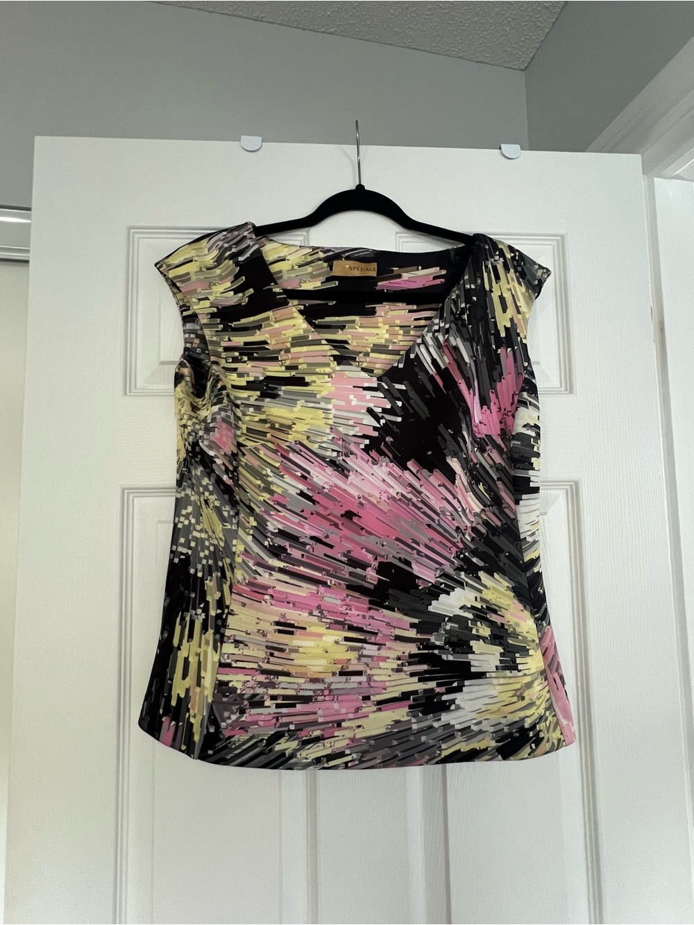 Marks and Spencer Per Una Sleeveless Abstract Print Top - Pink, Yellow & Black